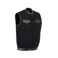 Men's Black Denim Single Panel Concealment Vest W/Leather Trim-