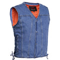 Men's Blue Denim Motorcycle Vest with Lace & Pockets