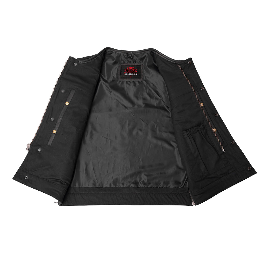 Men's Black Leather Motorcycle Vest with Upgraded Style