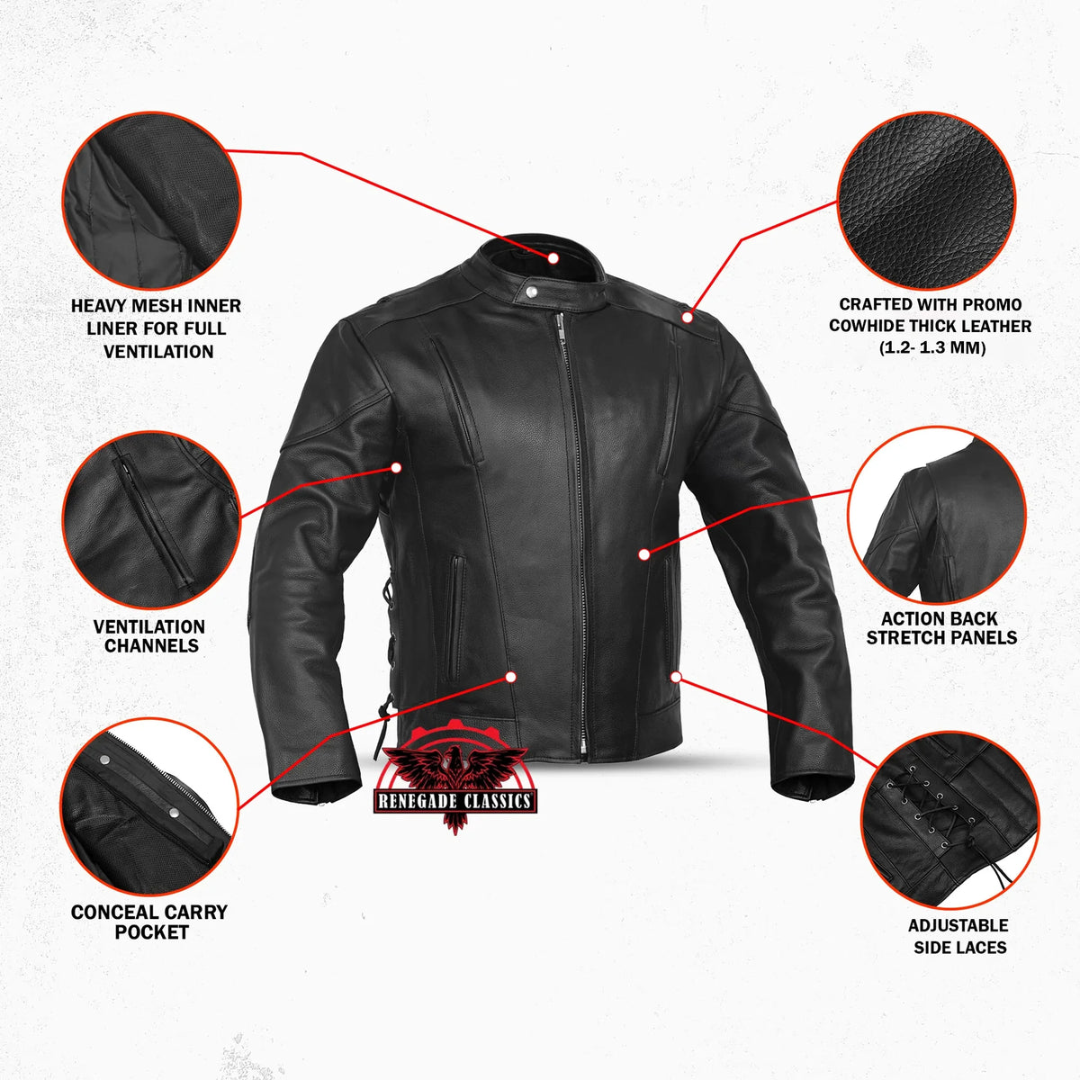 AM Knucklehead Premium Black Men's Leather Motorcycle Jacket