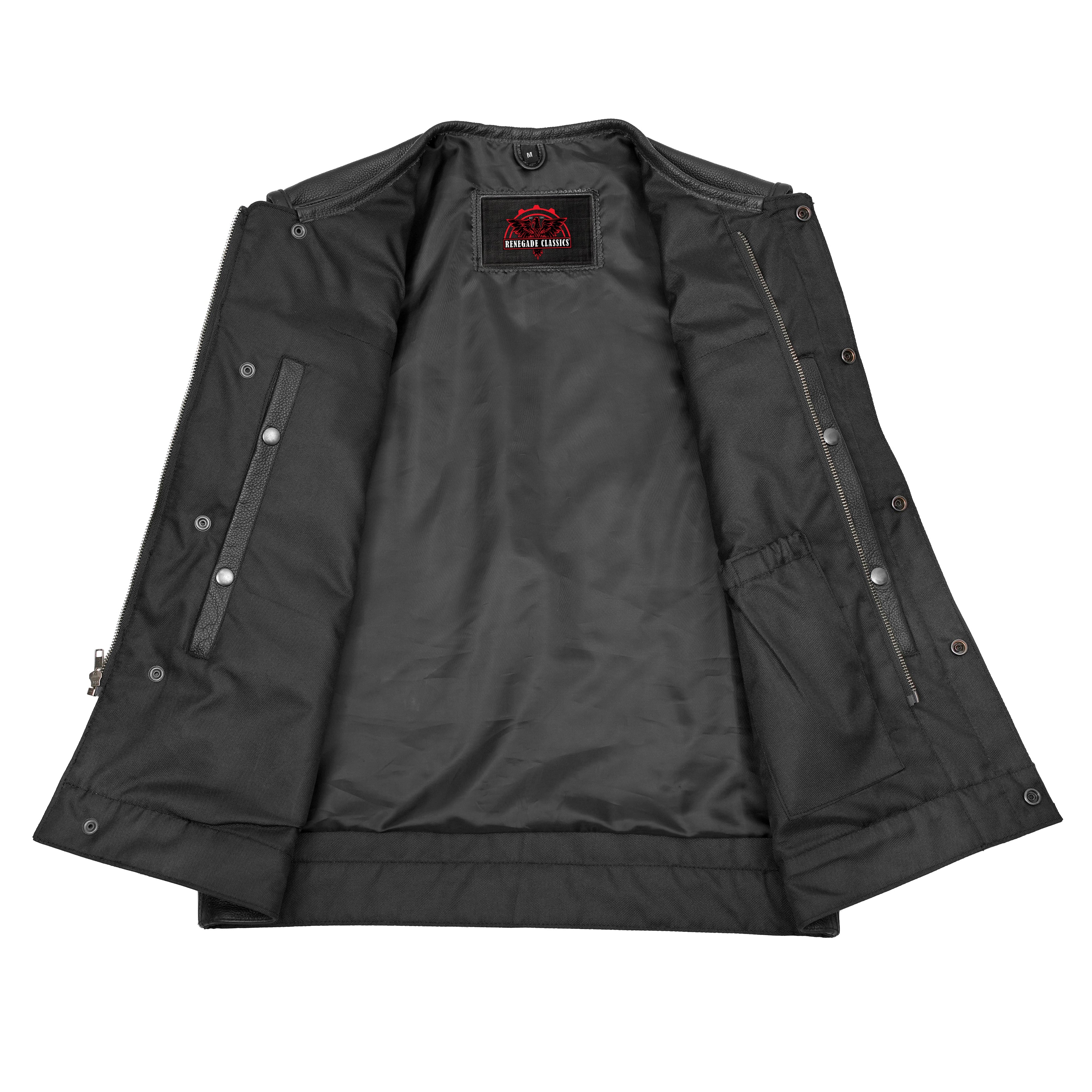 Men's AM  Black Cowhide Leather Motorcycle Vest