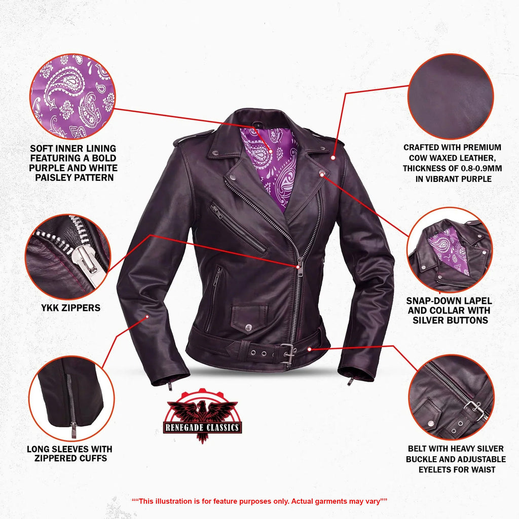Violet Vixen Women’s Leather Motorcycle Jacket