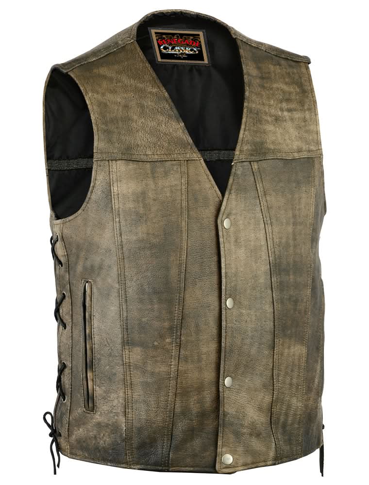 Antique Charm Men's Antique Brown Leather Motorcycle Vest