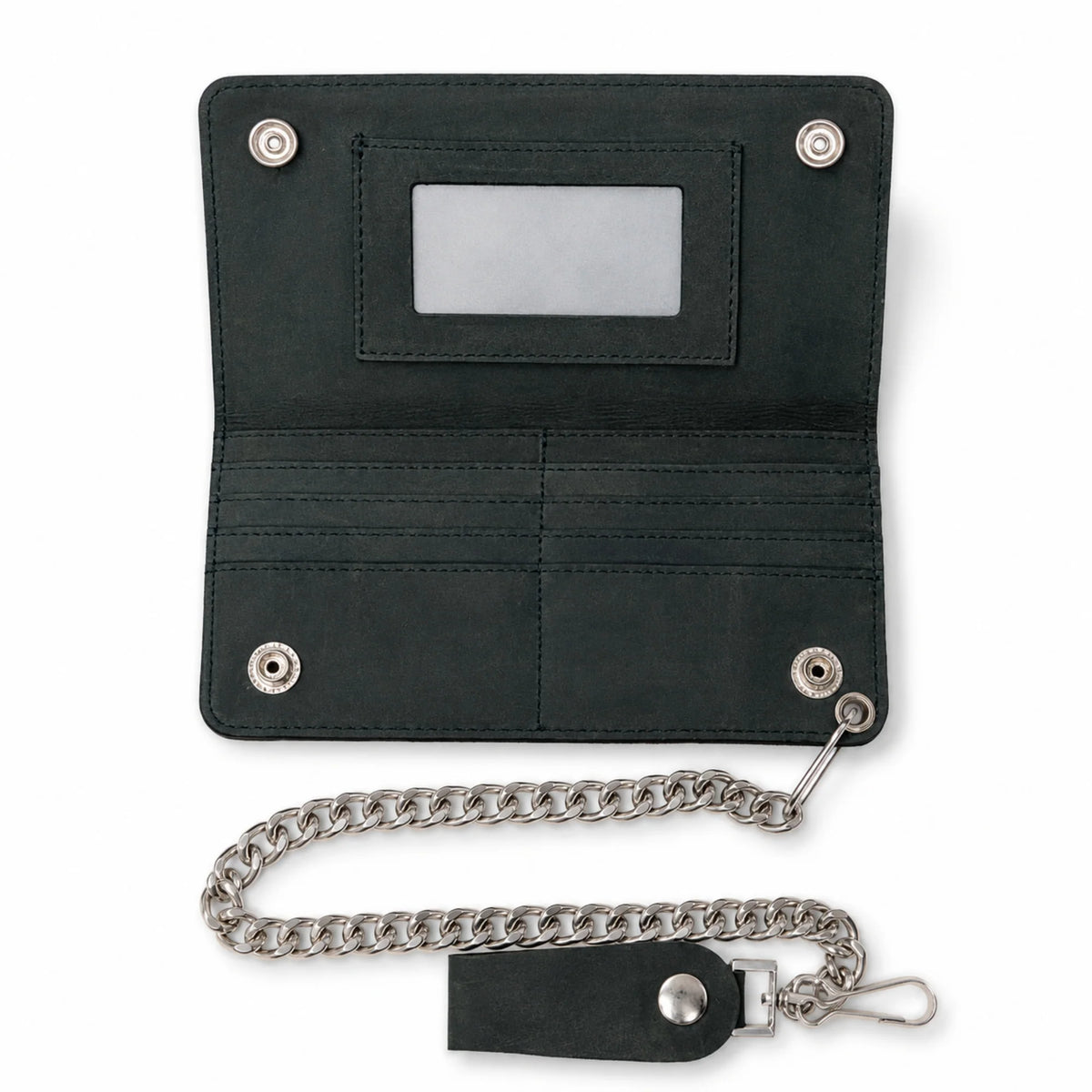 BWC238 Matte Black Biker Leather Wallet with Chain