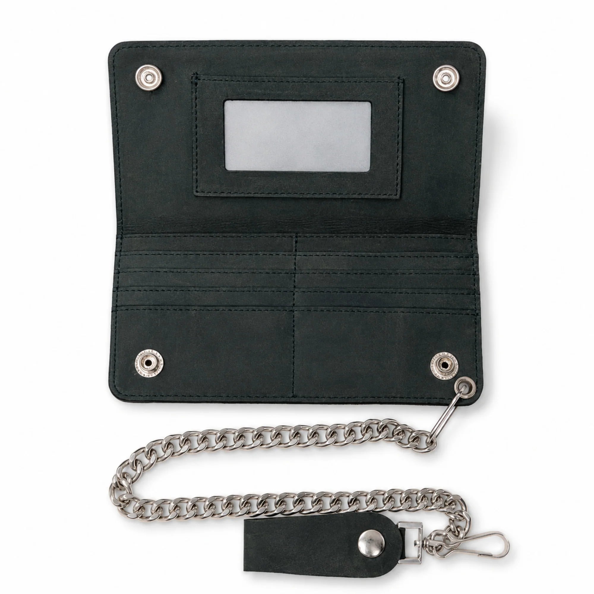 BWC238 Matte Black Biker Leather Wallet with Chain