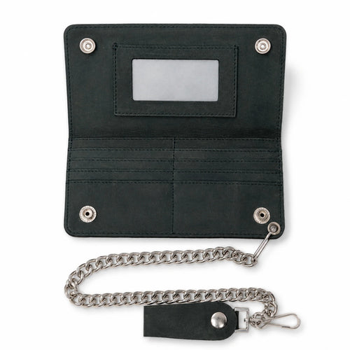 BWC238 Matte Black Biker Leather Wallet with Chain