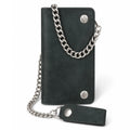 BWC238 Matte Black Biker Leather Wallet with Chain