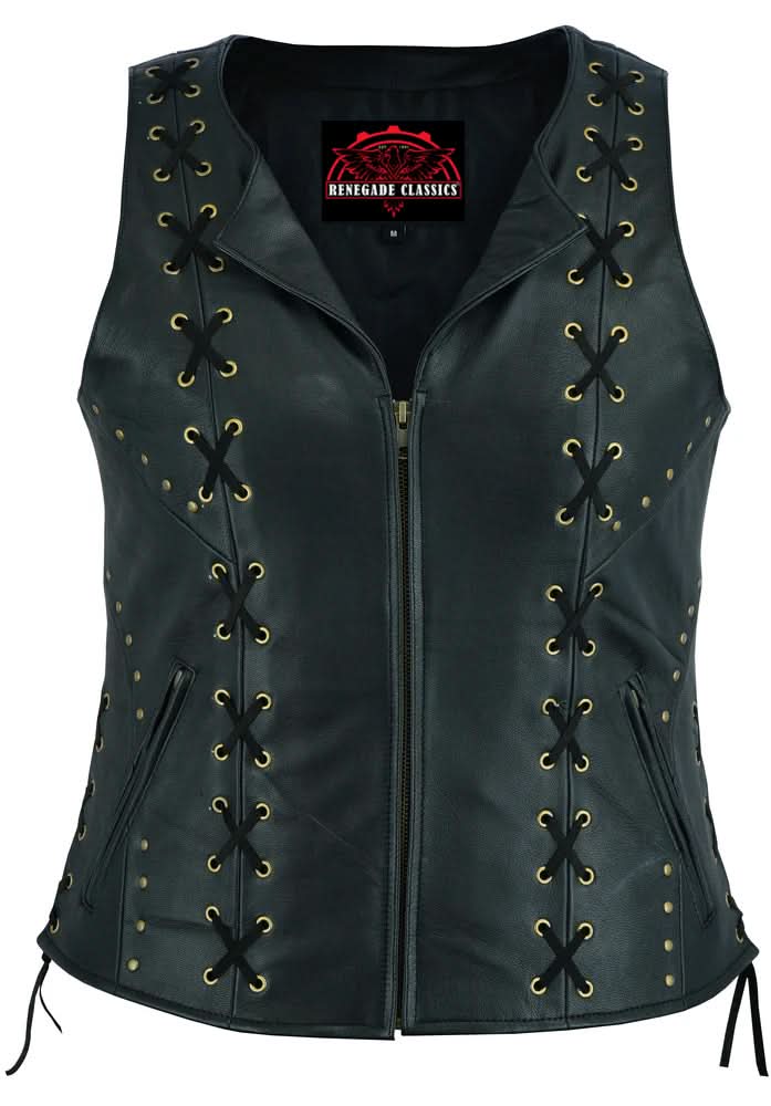 Women's Zippered Vest with Lacing Details