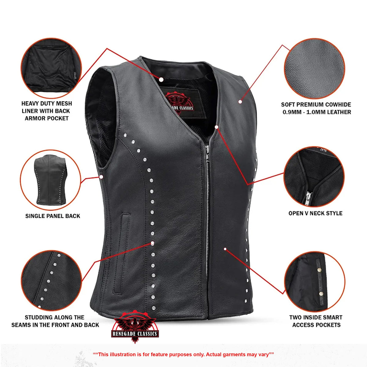 Biker Babe Women's Studded Leather Motorcycle Vest