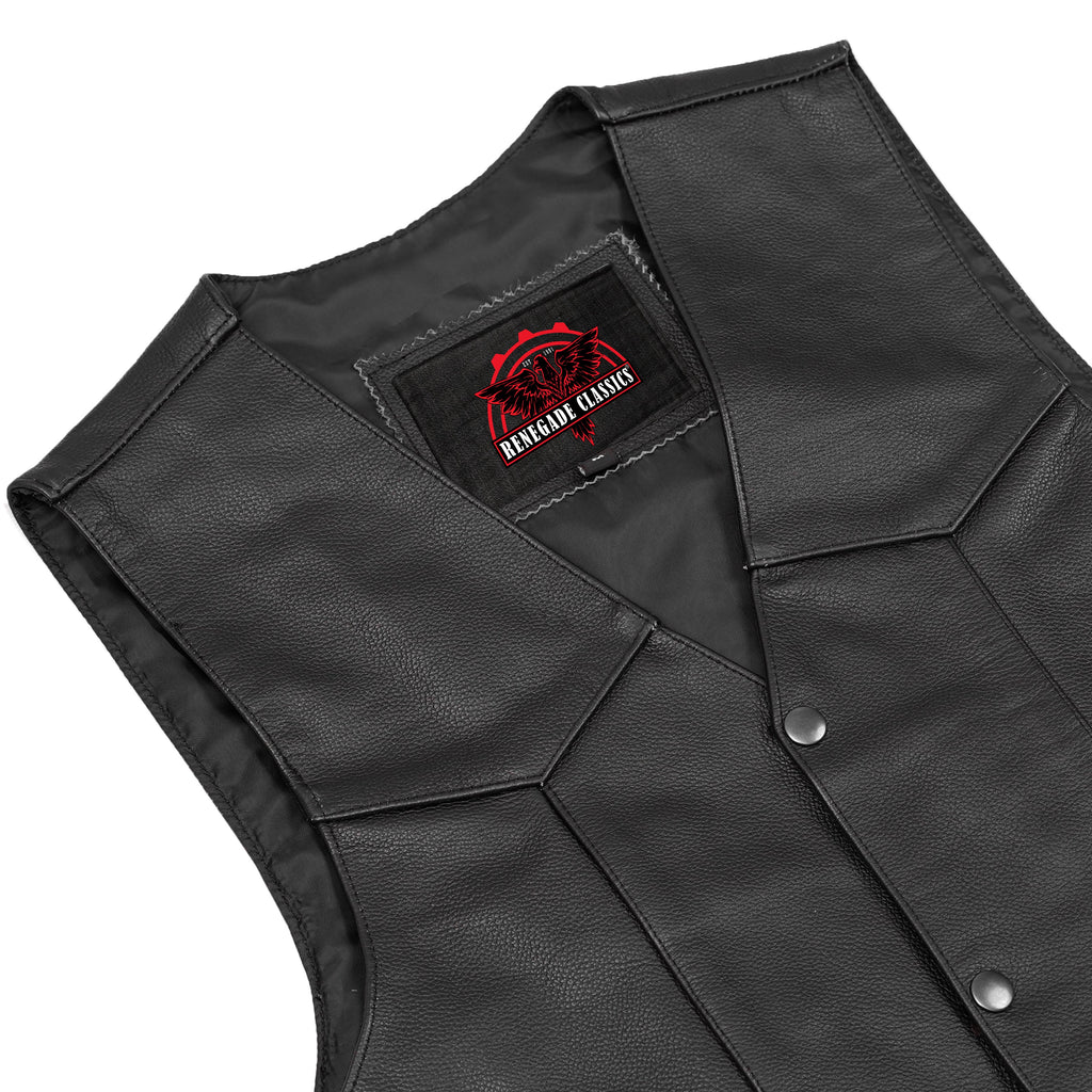 Men's Traditional Leather Motorcycle Vest - Black