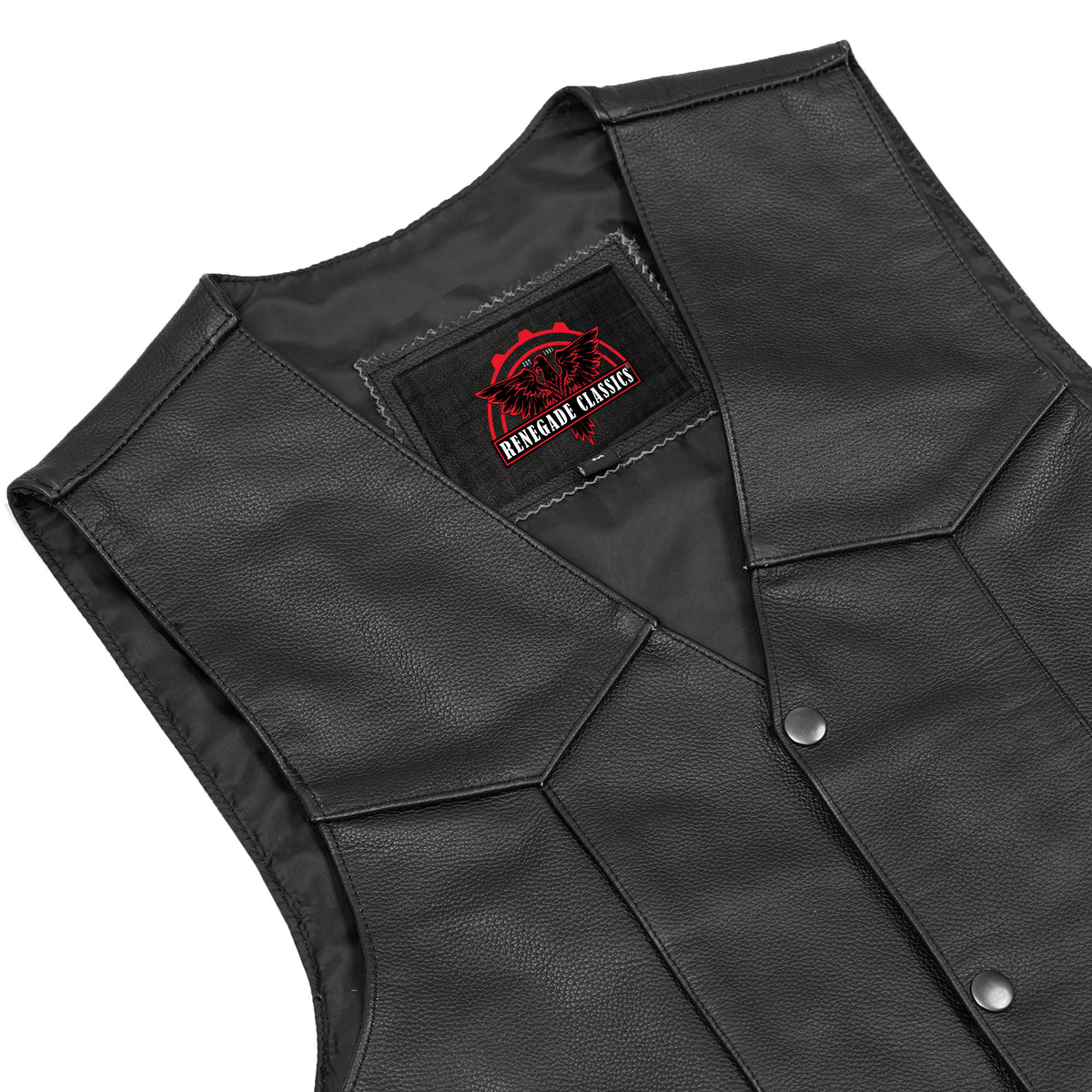 Men's Traditional Leather Motorcycle Vest - Black