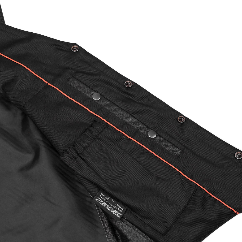Men's Traditional Leather Motorcycle Vest - Black