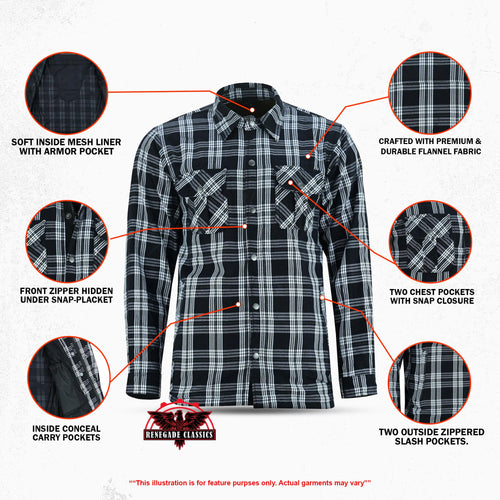 Checkered Men's Armored Black and White Flannel Shirt