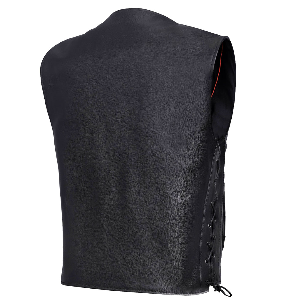 Clubster Men's Black Milled Cowhide Side Lace Motorcycle Leather Vest