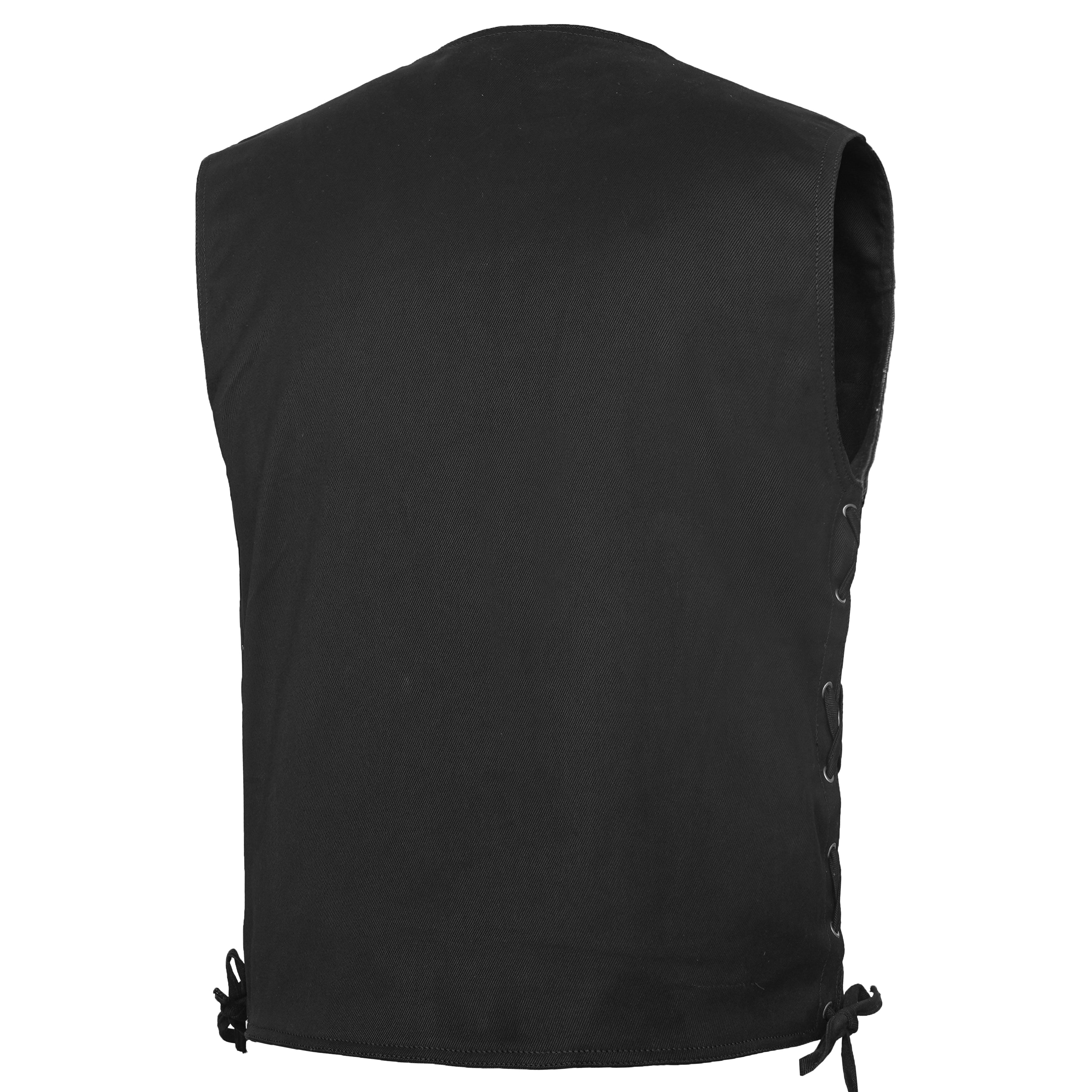 Men's Black Denim Motorcycle Vest – Single Panel Back