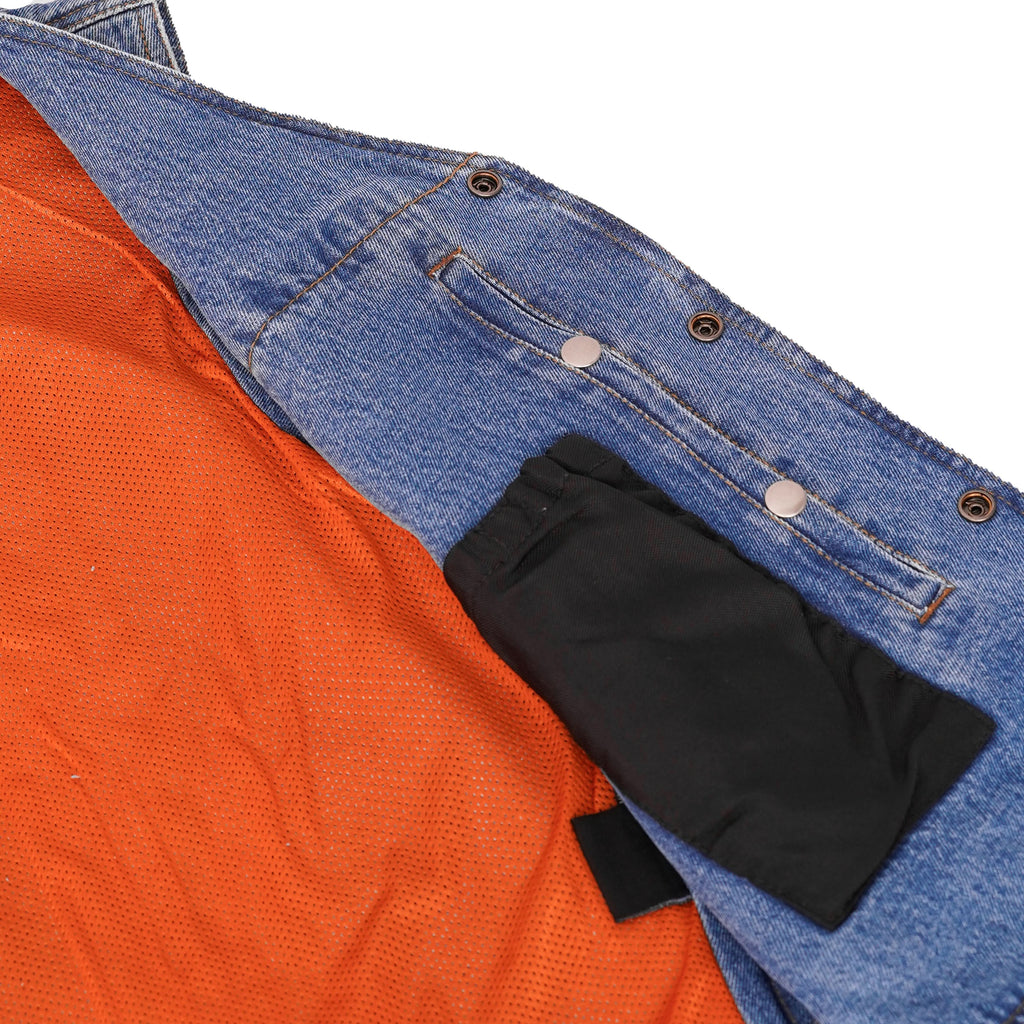 Men's Blue Denim Motorcycle Vest with Lace & Pockets