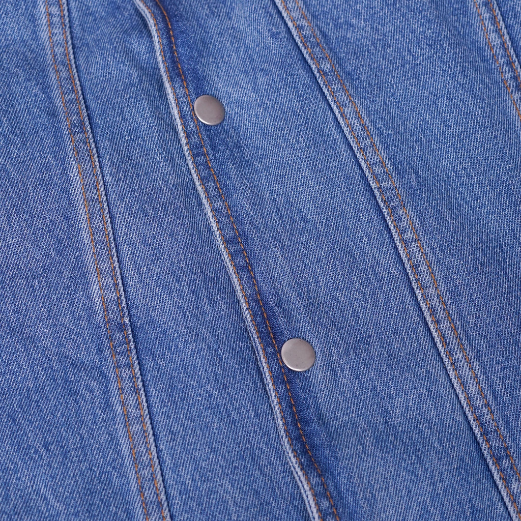 Men's Blue Denim Motorcycle Vest with Lace & Pockets