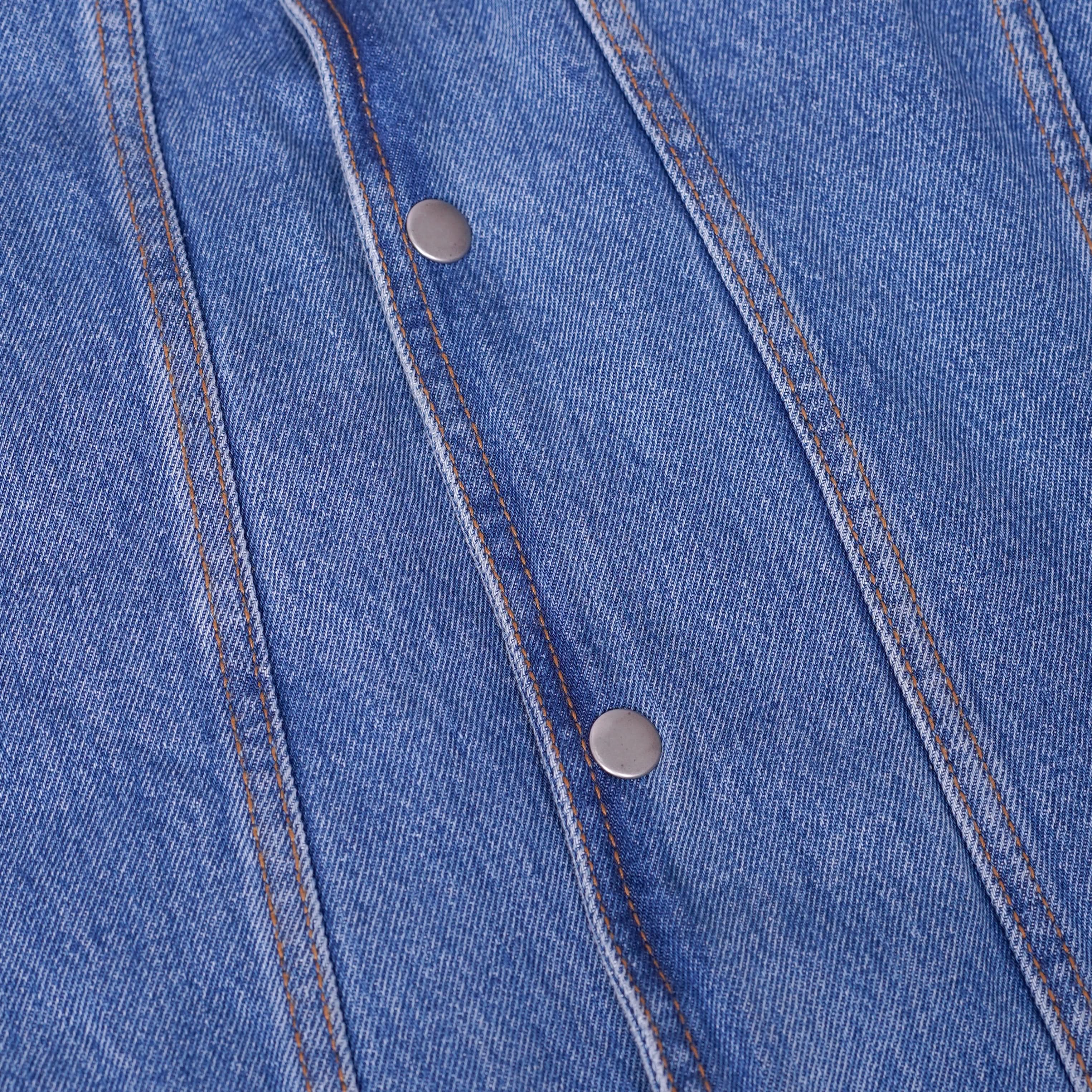 Men's Blue Denim Motorcycle Vest with Lace & Pockets