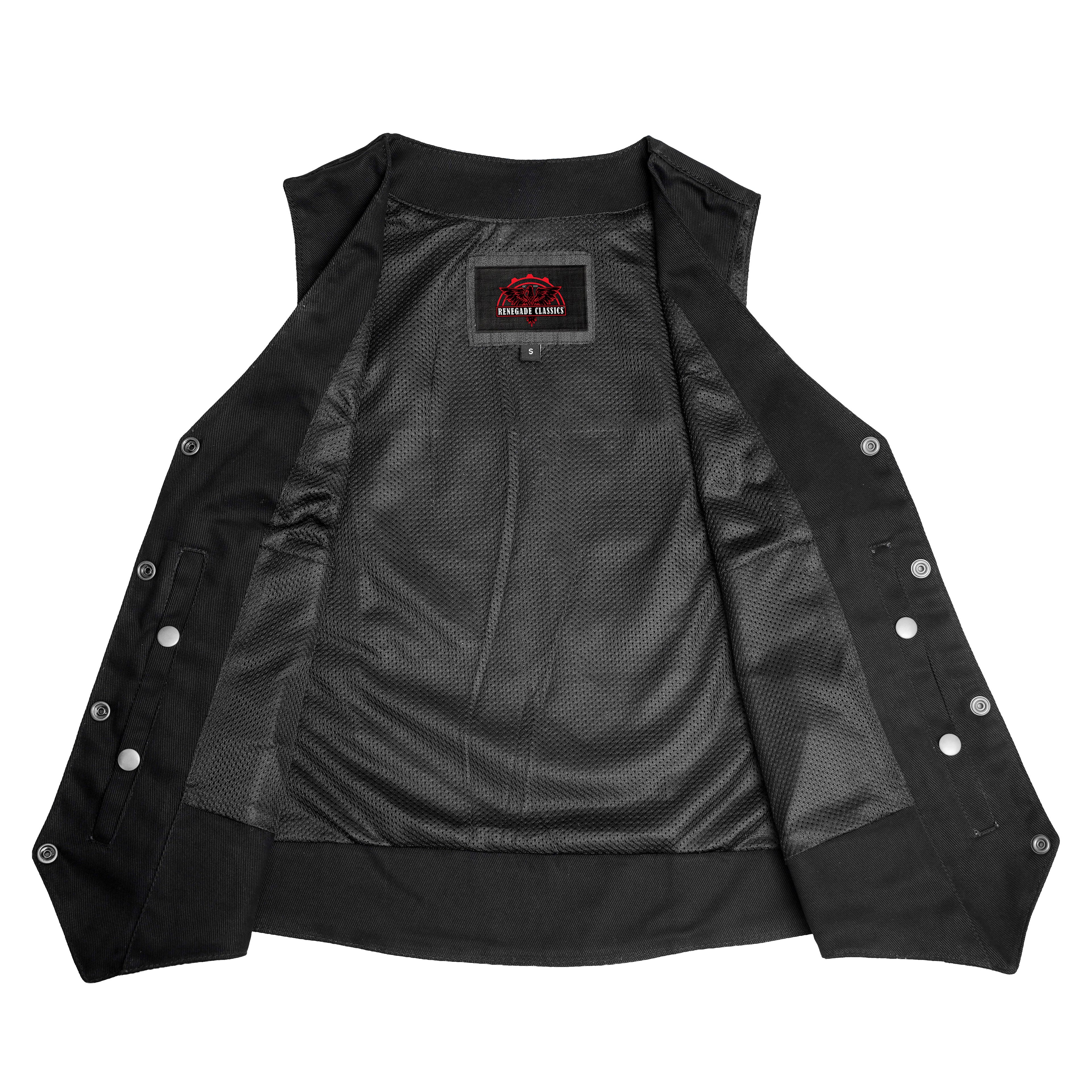 Men's Traditional Motorcycle Denim Vest with Plain Sides