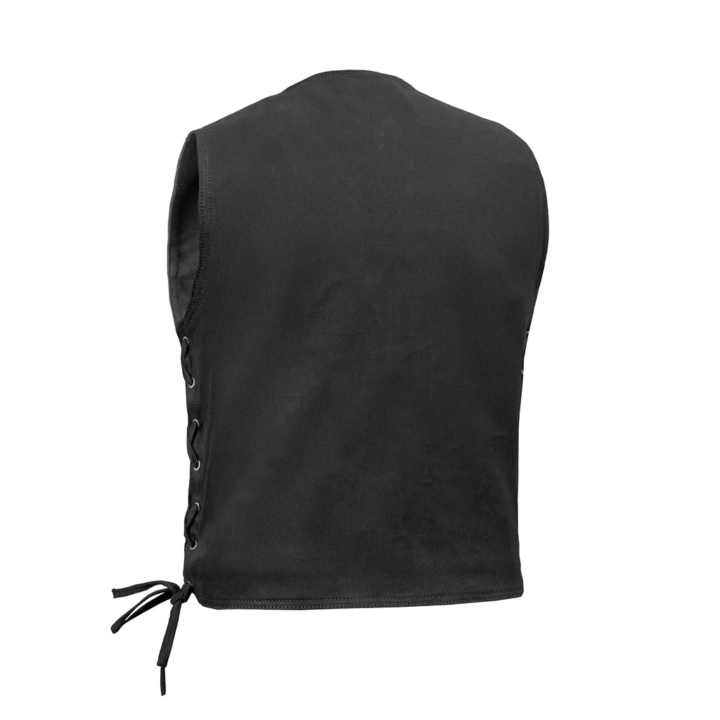 Men's Traditional Denim Motorcycle Vest with Side Laces – Smart Access Pockets