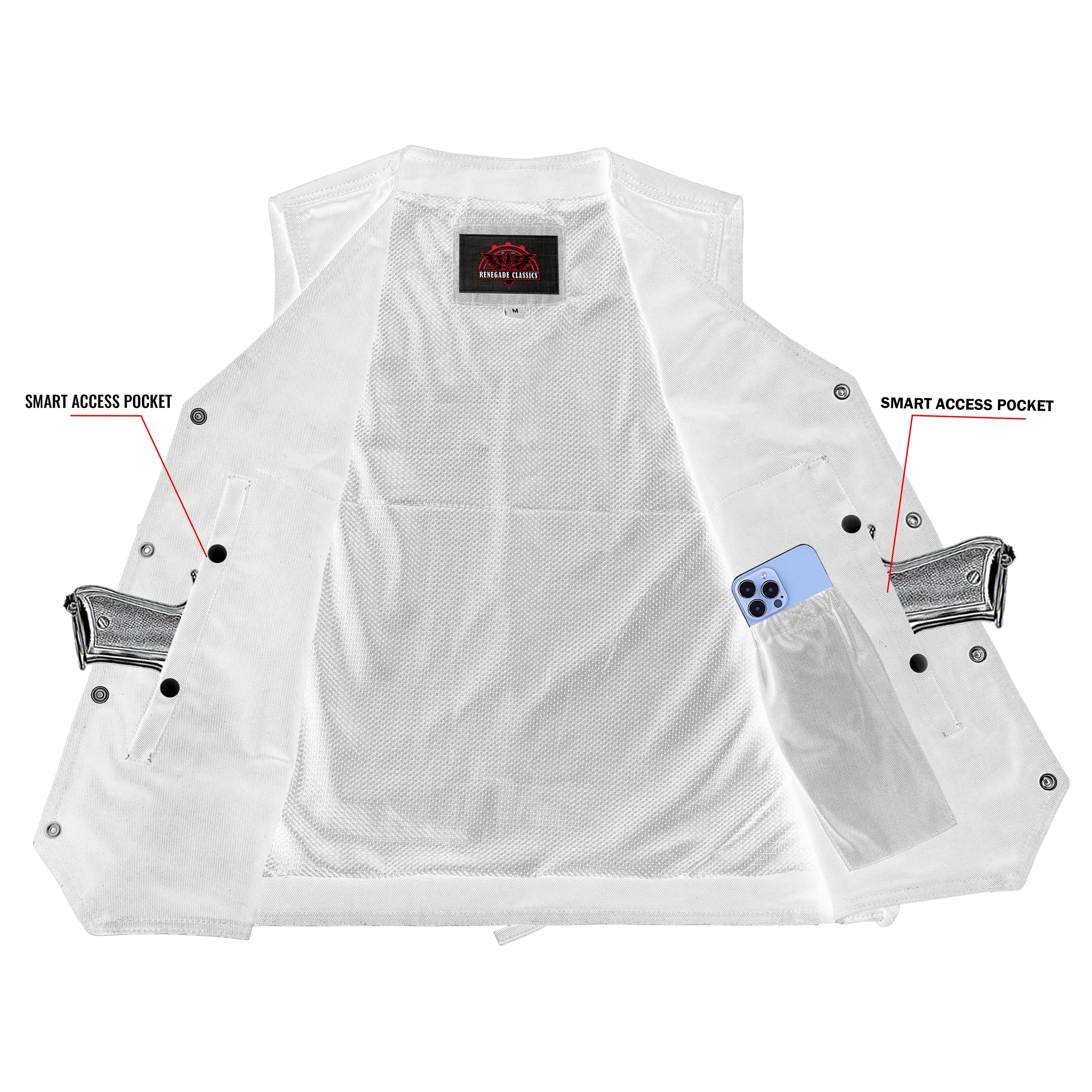 Men's Traditional Denim Motorcycle Vest with Side Laces – Smart Access Pockets
