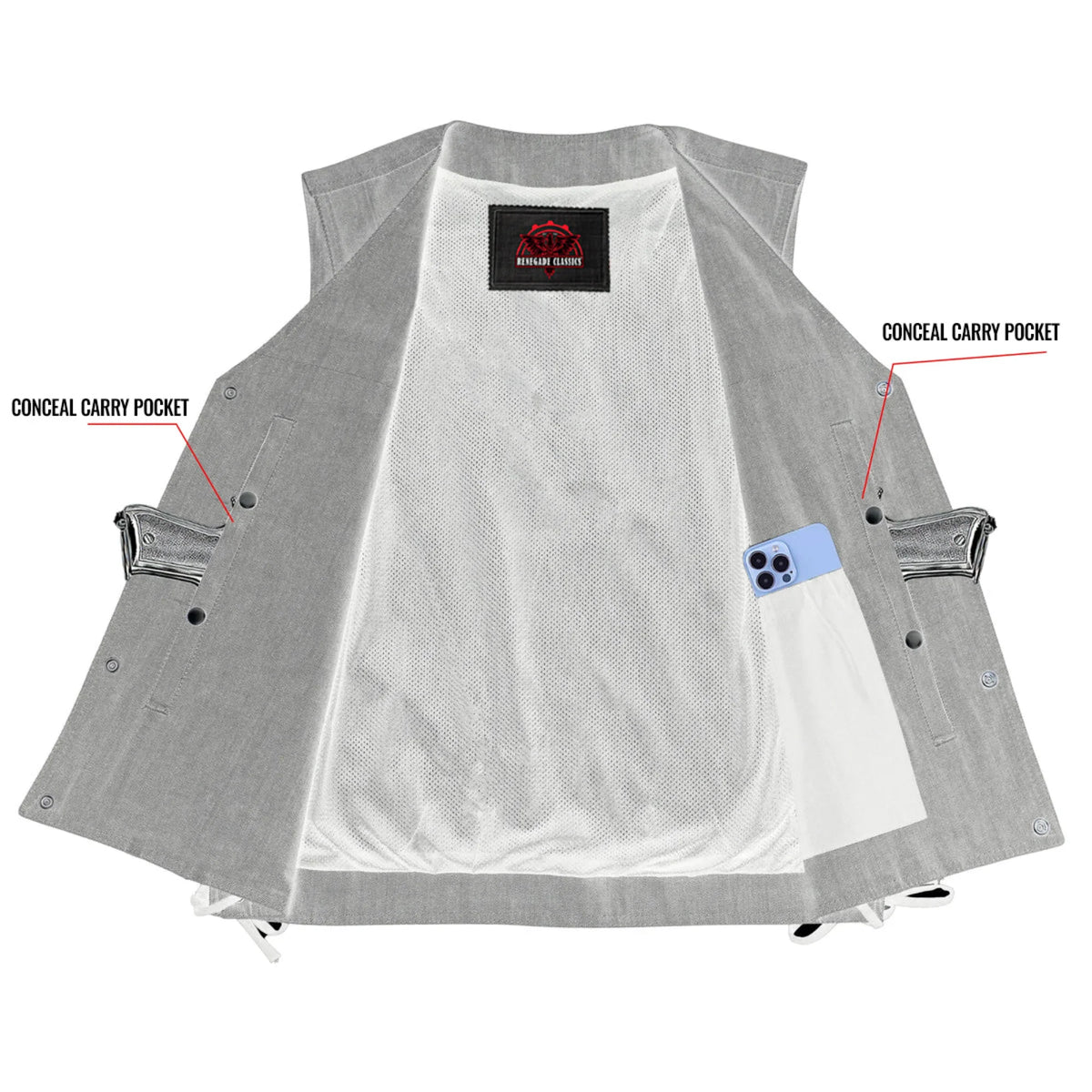 Men's Rough Rub-Off Raw Finish Broken Gray Denim Vest