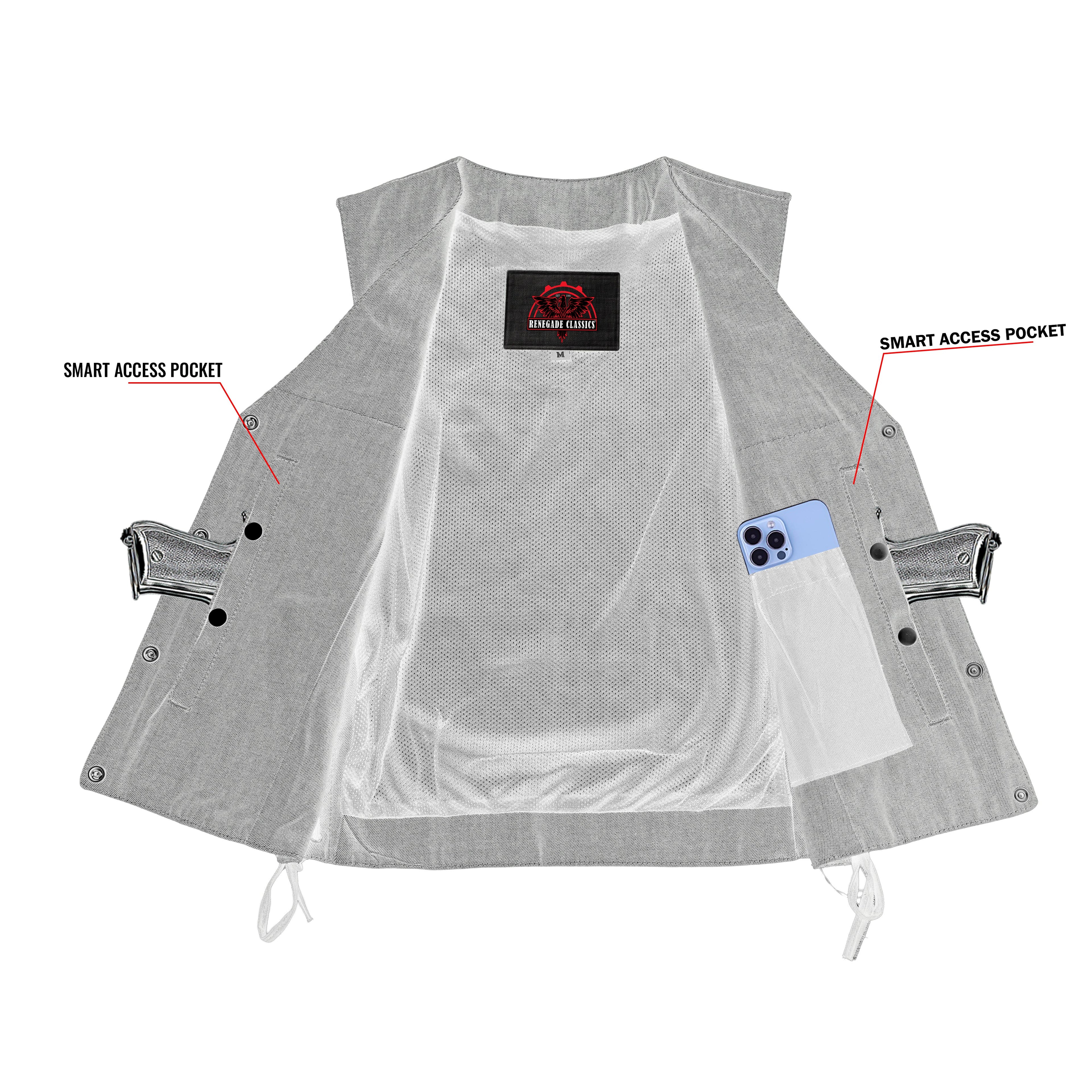 Women's Rough Rub-Off Raw Finish Broken Gray Denim Vest