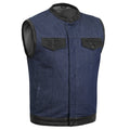Men's Upgraded Broken Blue Denim Motorcycle Vest w/Leather Trimming