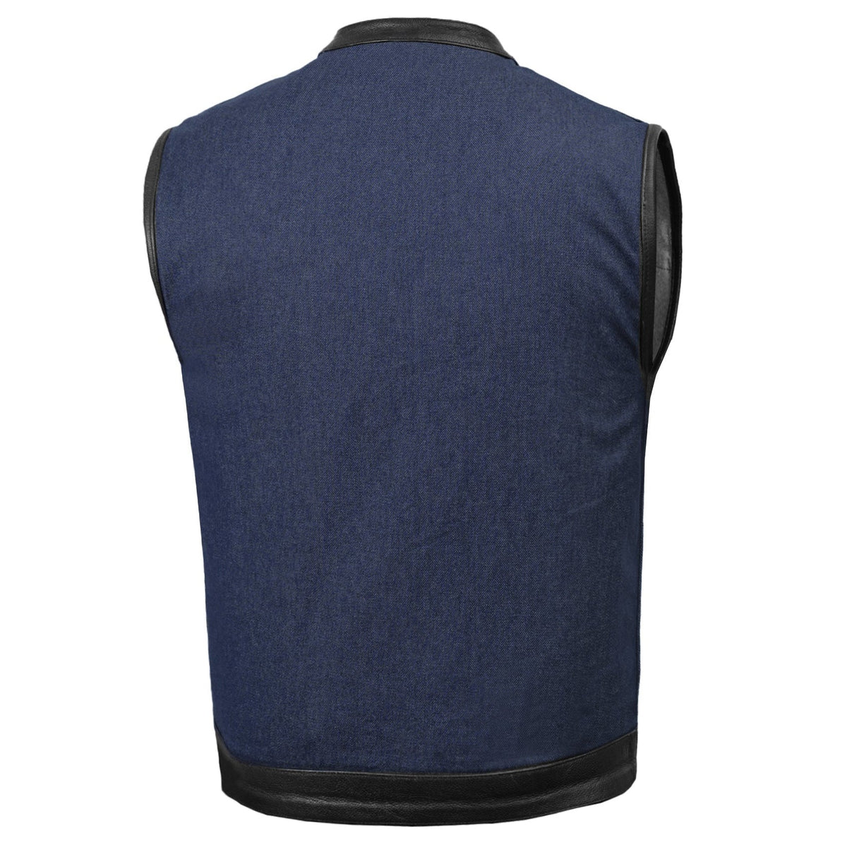 Men's Upgraded Broken Blue Denim Motorcycle Vest w/Leather Trimming