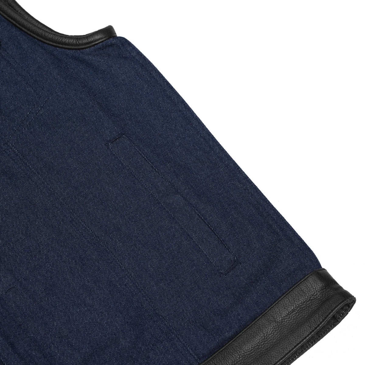 Men's Upgraded Broken Blue Denim Motorcycle Vest w/Leather Trimming