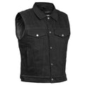 Snap Front Men's Denim Motorcycle Vest  - Black