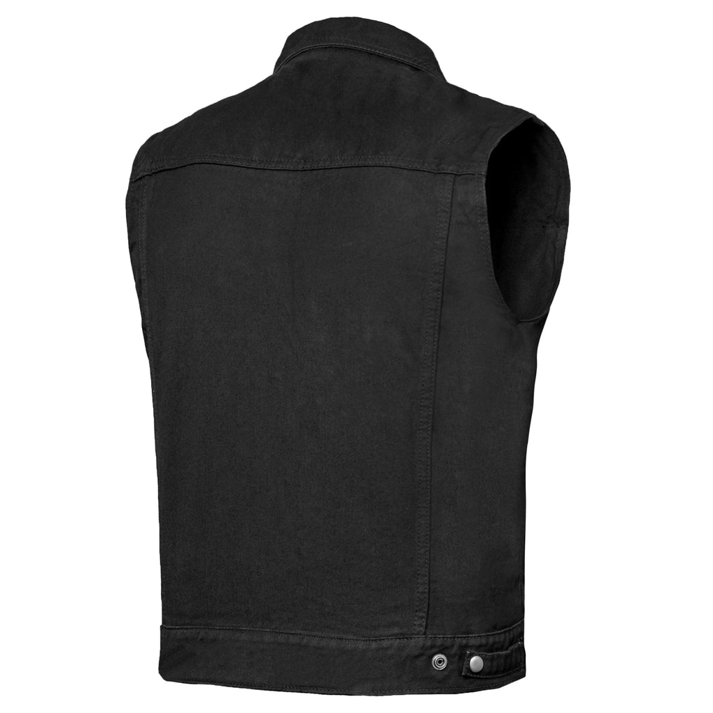 Snap Front Men's Denim Motorcycle Vest  - Black
