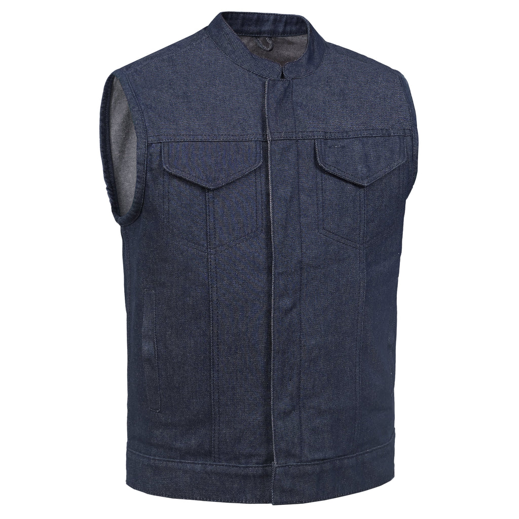 Men's Blue Rough Rub-Off Raw Finish Denim Vest