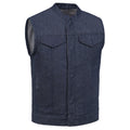 Men's Blue Rough Rub-Off Raw Finish Denim Vest