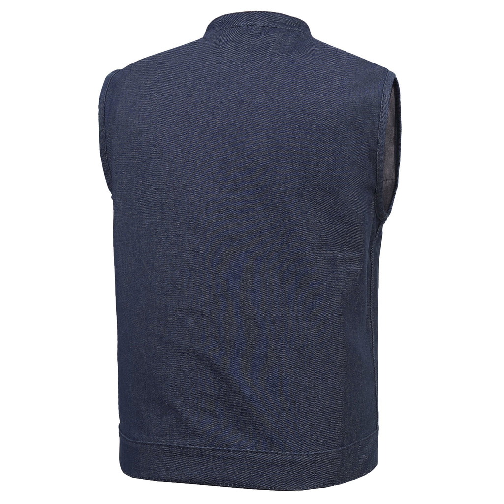 Men's Blue Rough Rub-Off Raw Finish Denim Vest
