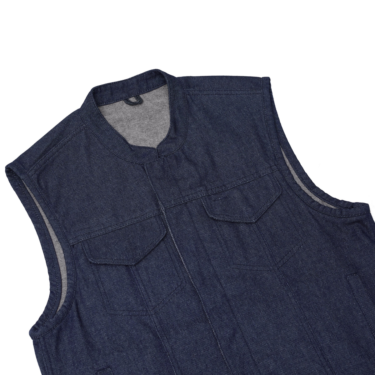 Men's Blue Rough Rub-Off Raw Finish Denim Vest