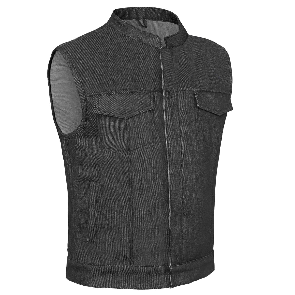 Men's Rough Rub-Off Raw Finish Motorcycle Denim Vest - Black