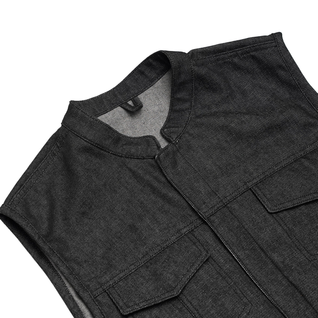 Men's Rough Rub-Off Raw Finish Motorcycle Denim Vest - Black