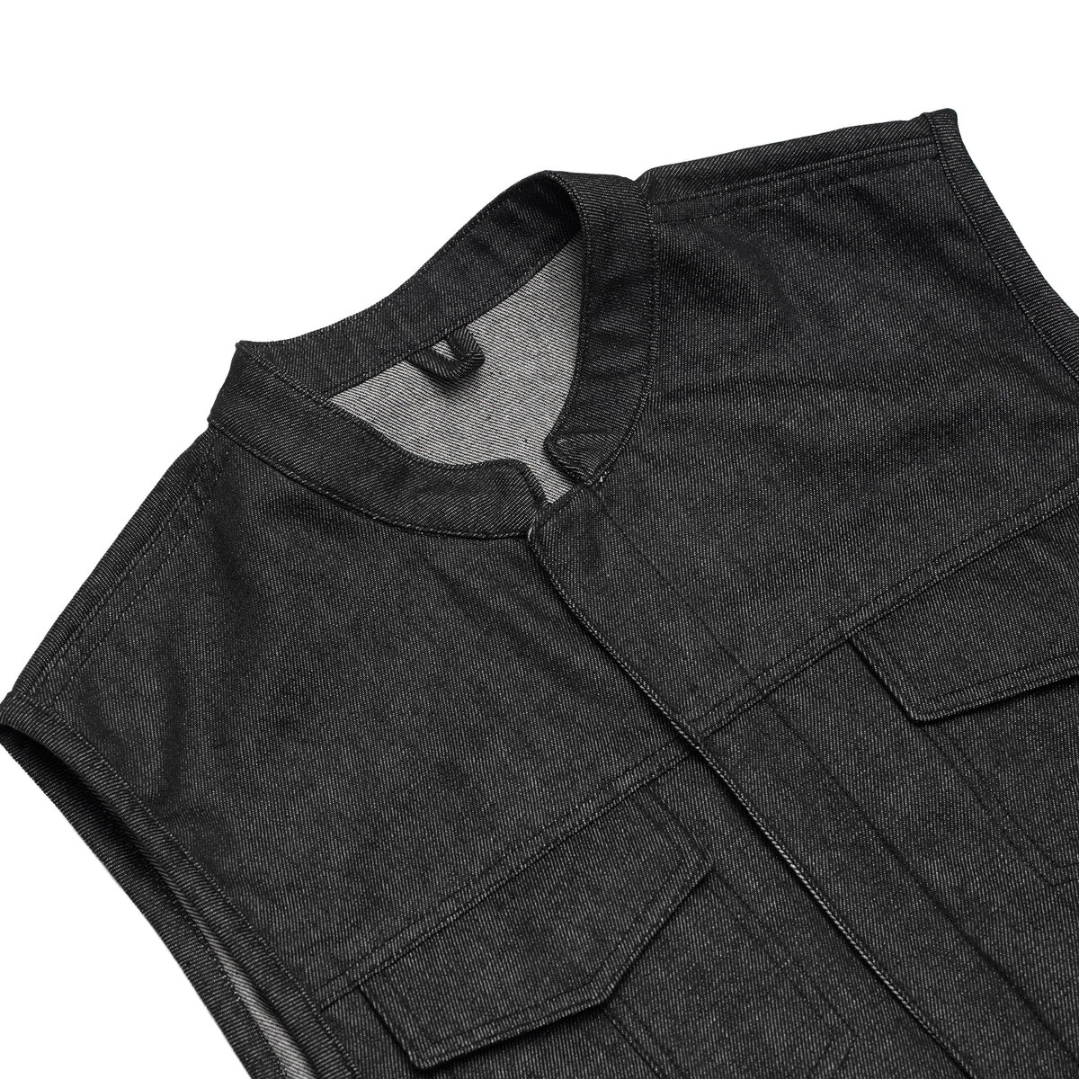 Men's Rough Rub-Off Raw Finish Motorcycle Denim Vest - Black