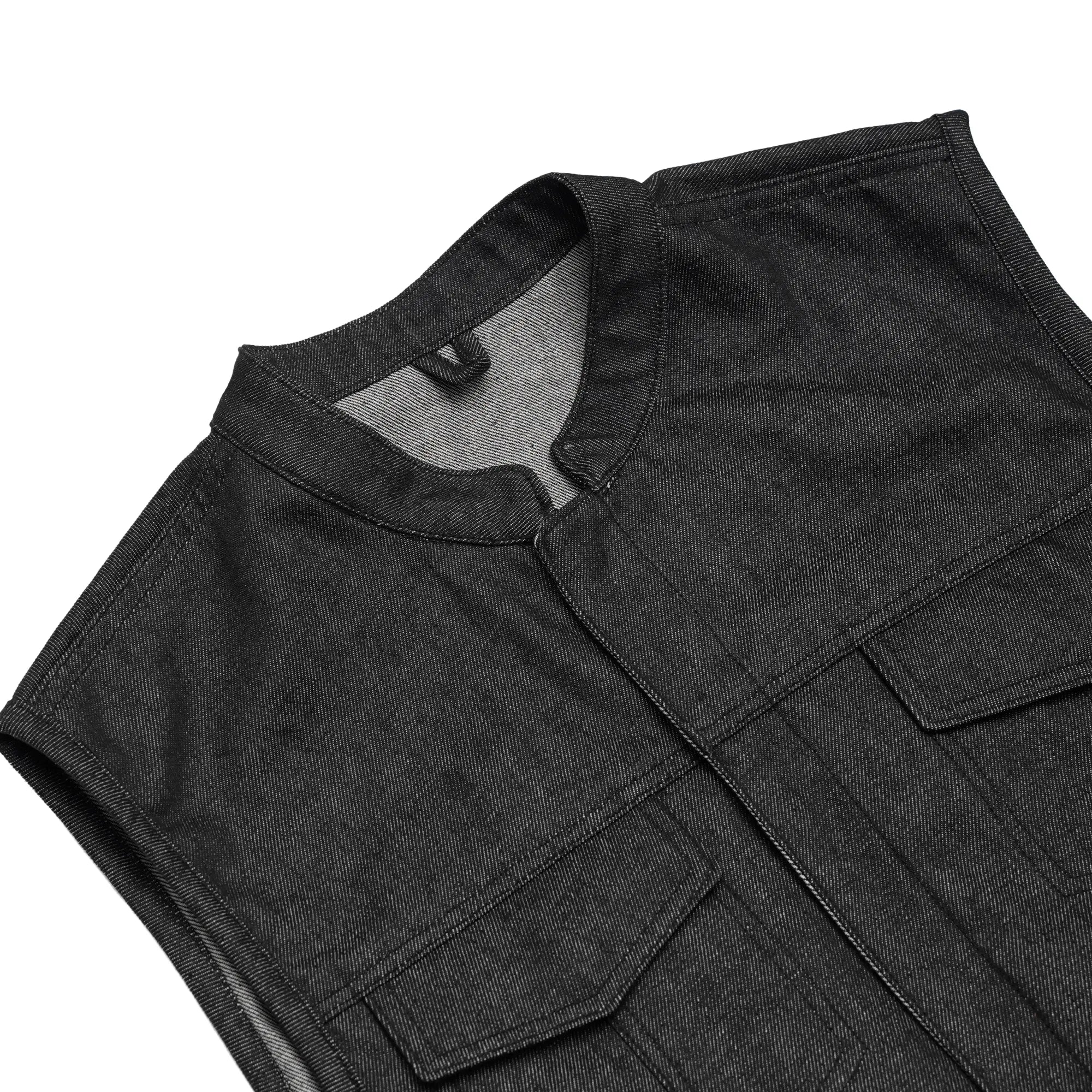 Men's Rough Rub-Off Raw Finish Motorcycle Denim Vest - Black