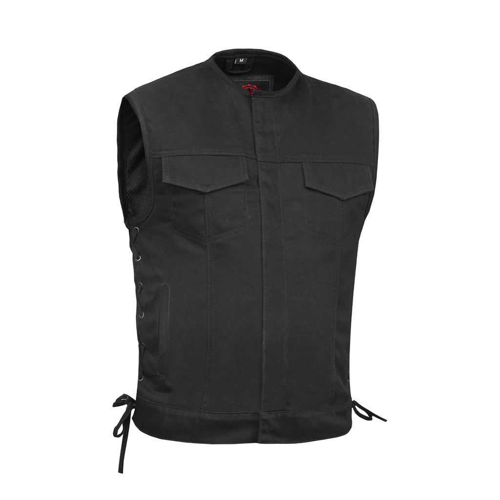 Men's Upgraded All-Black Denim Motorcycle Vest – Smart Access Pockets