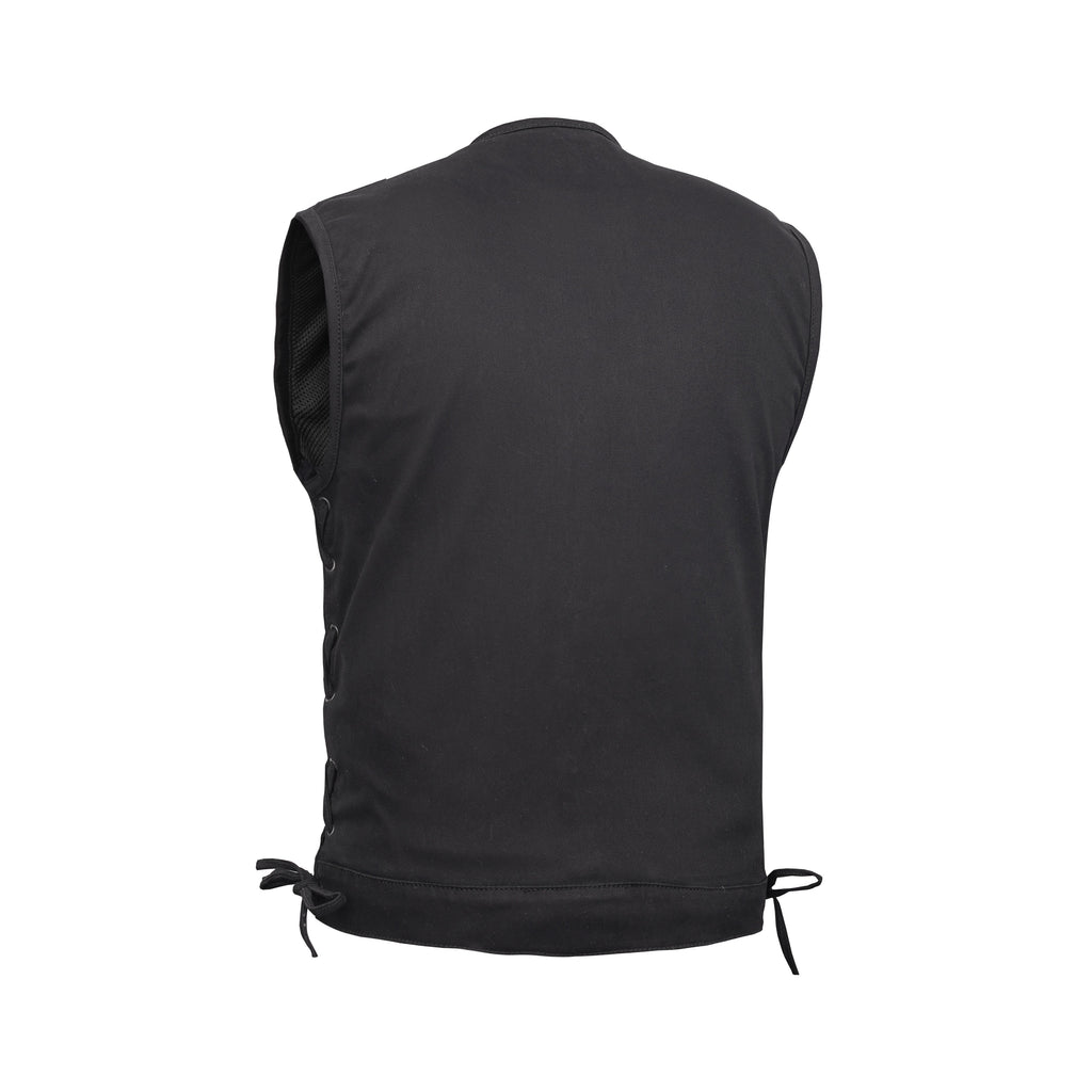 Men's Upgraded All-Black Denim Motorcycle Vest – Smart Access Pockets