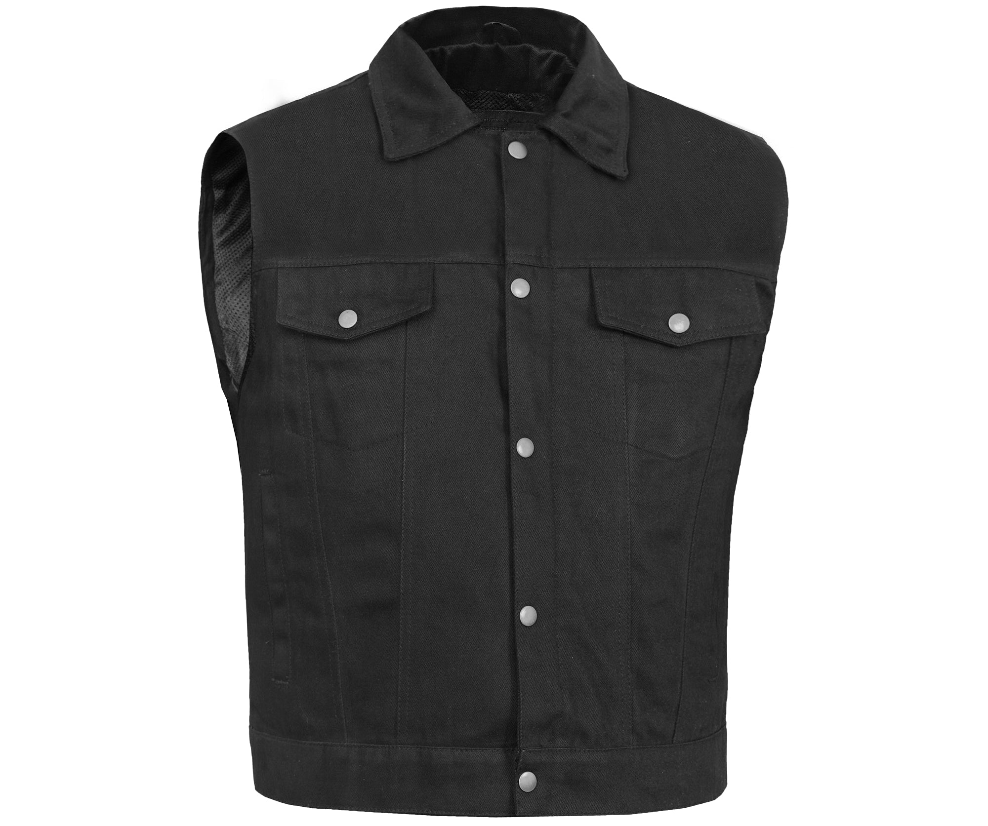 Men's Snap/Zipper Front Black  Denim Motorcycle Vest