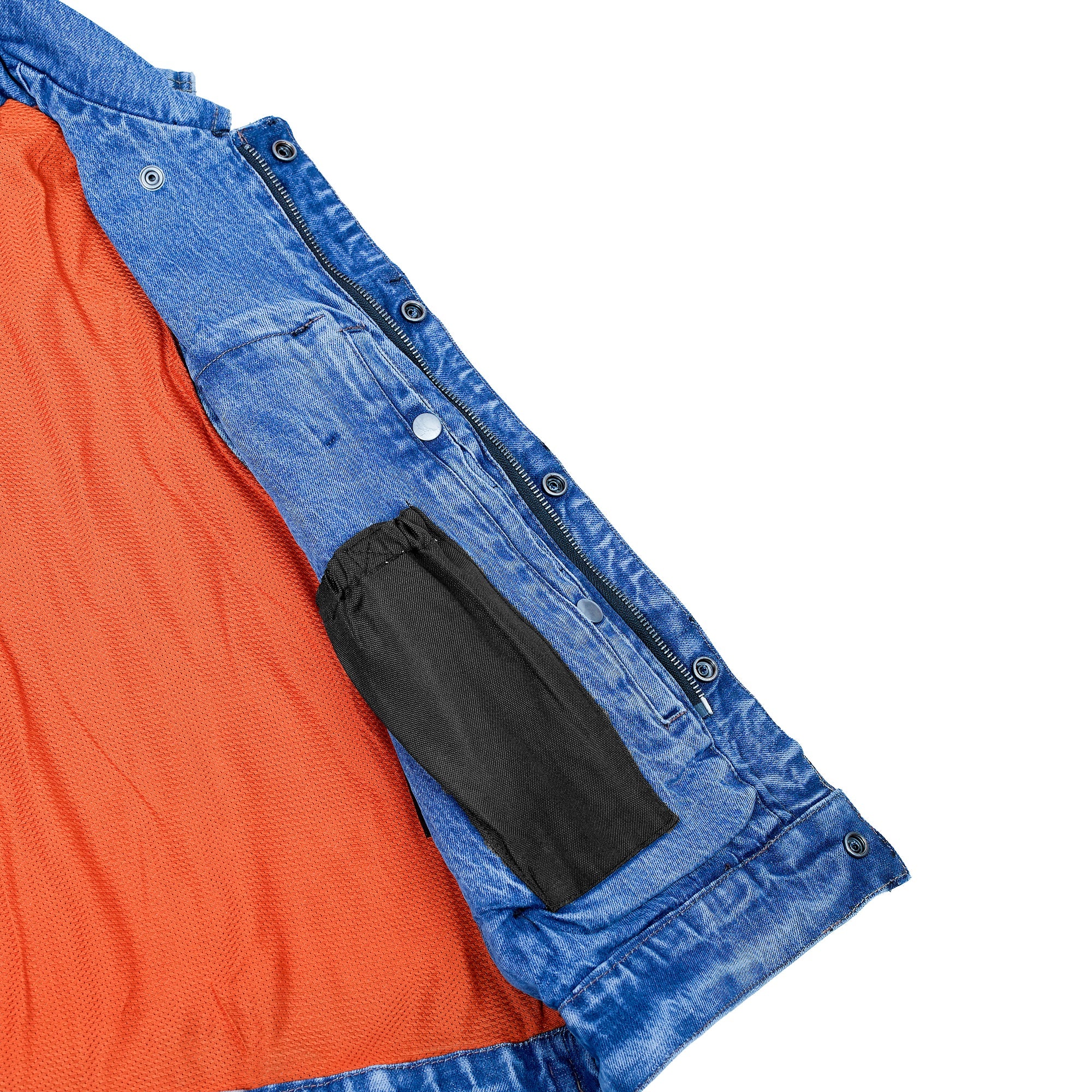 Blue Men's  denim motorcycle vest with Snap/Zipper Front