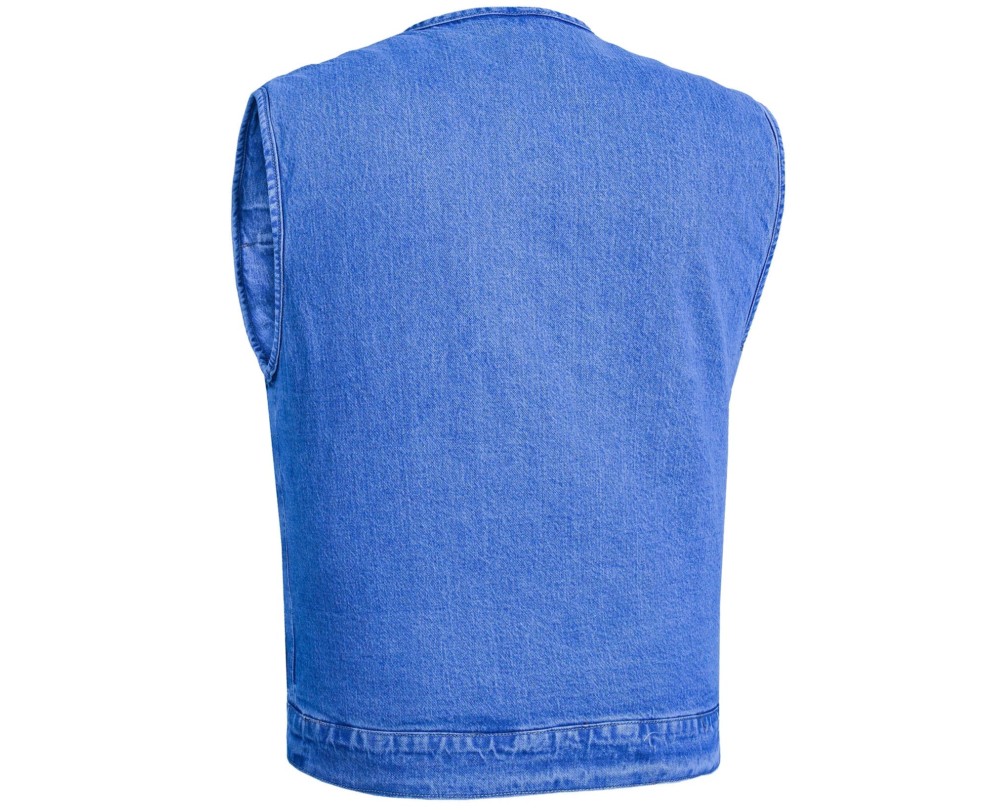 Mens Blue Denim Motorcycle Vest with Concealed Snaps & Zipper
