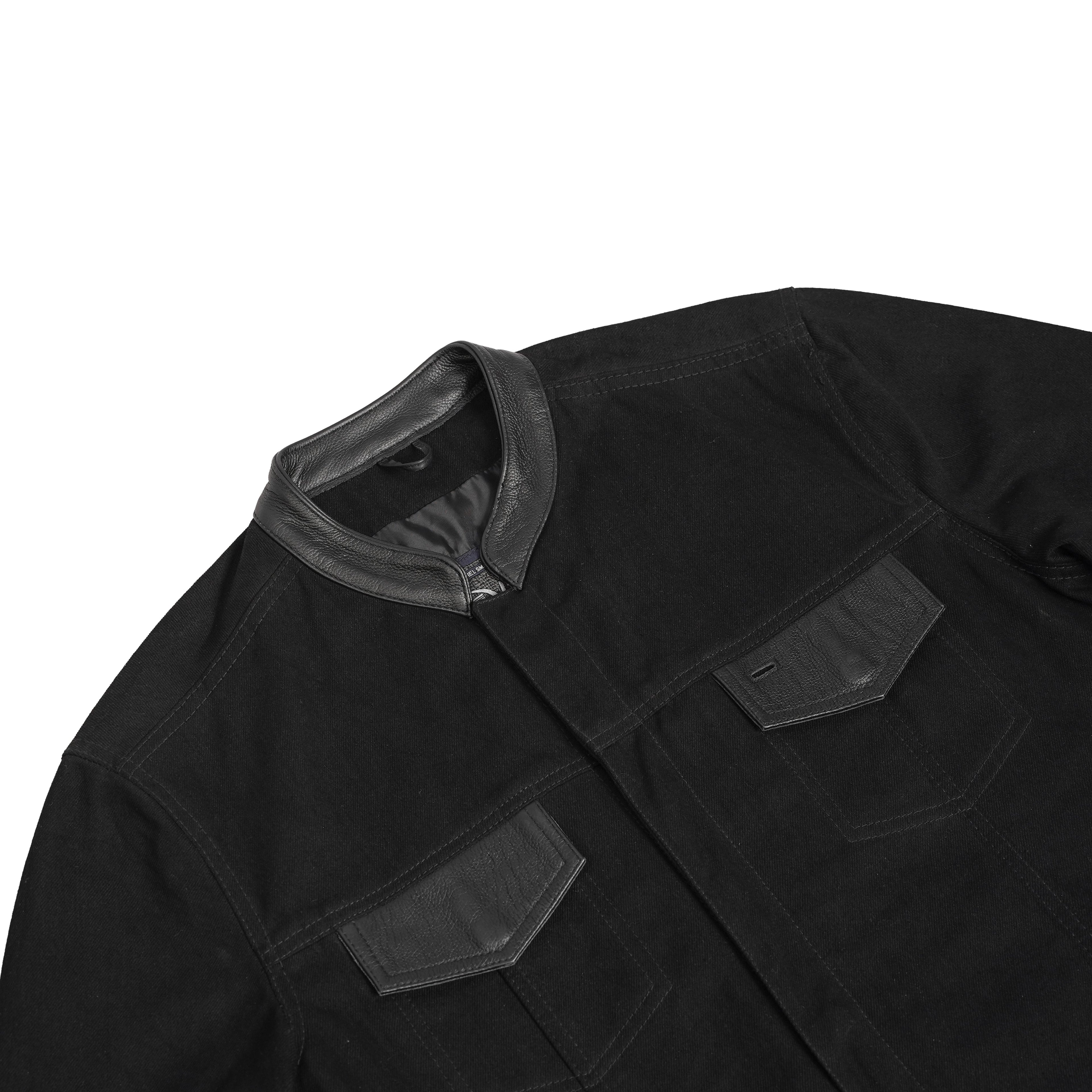 Men's Full Cut Denim Jacket – Leather Trim & Hidden Pockets