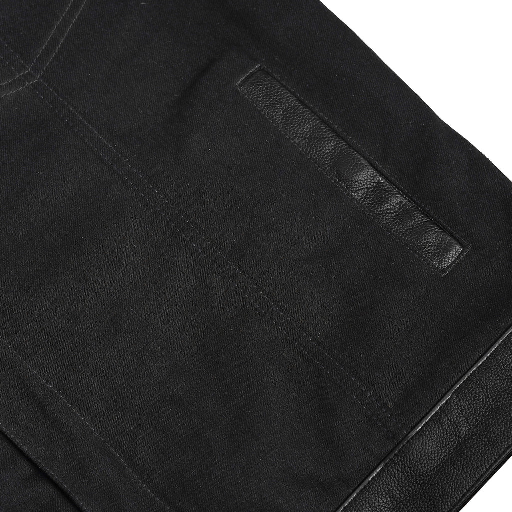 Men's Full Cut Denim Jacket – Leather Trim & Hidden Pockets