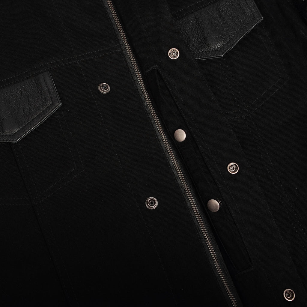 Men's Full Cut Denim Jacket – Leather Trim & Hidden Pockets