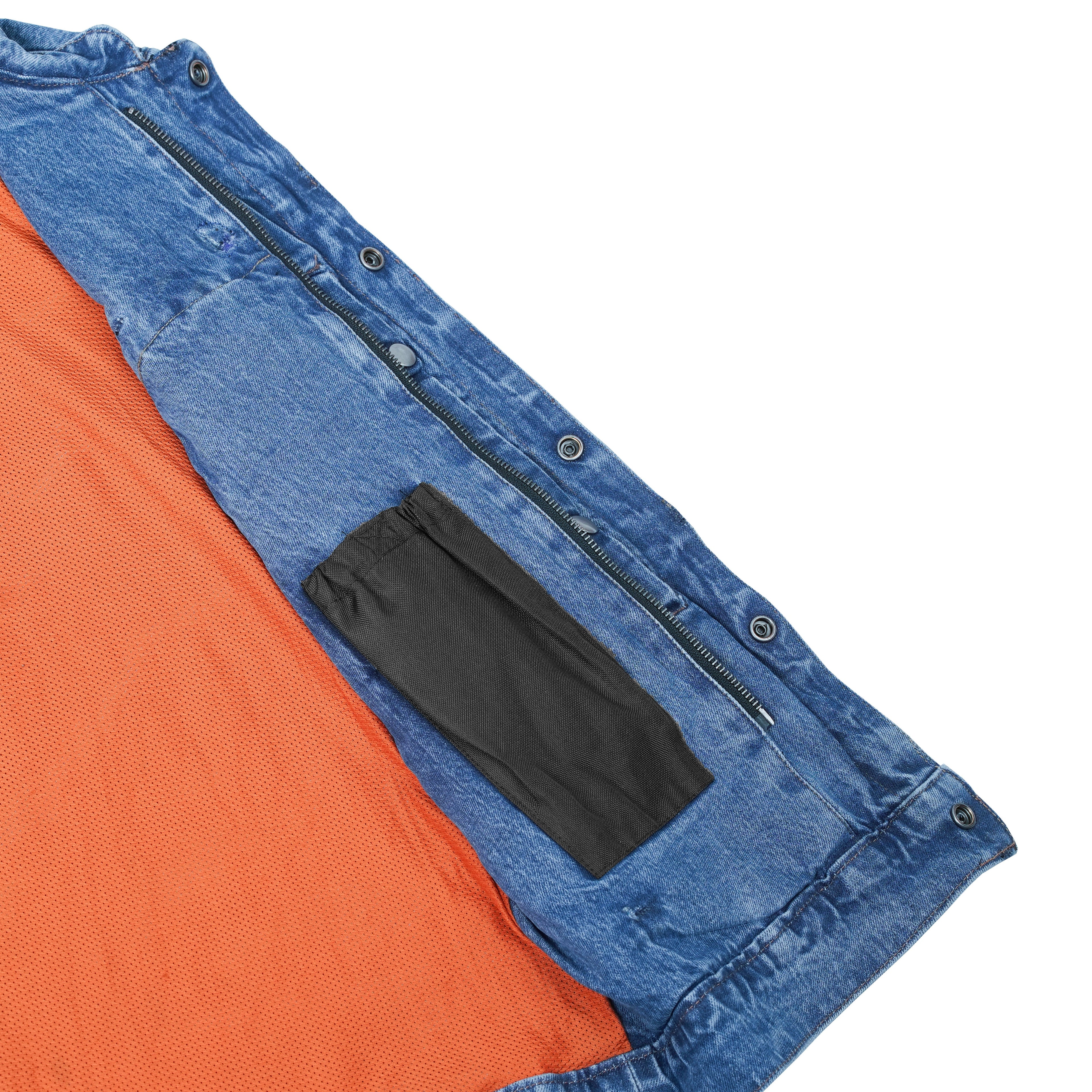 Men's Blue Denim Motorcycle Vest with Lace & Pockets