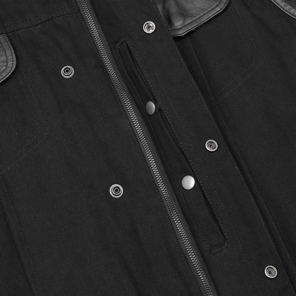 Men's Black Denim Single Panel Concealment Vest W/Leather Trim-